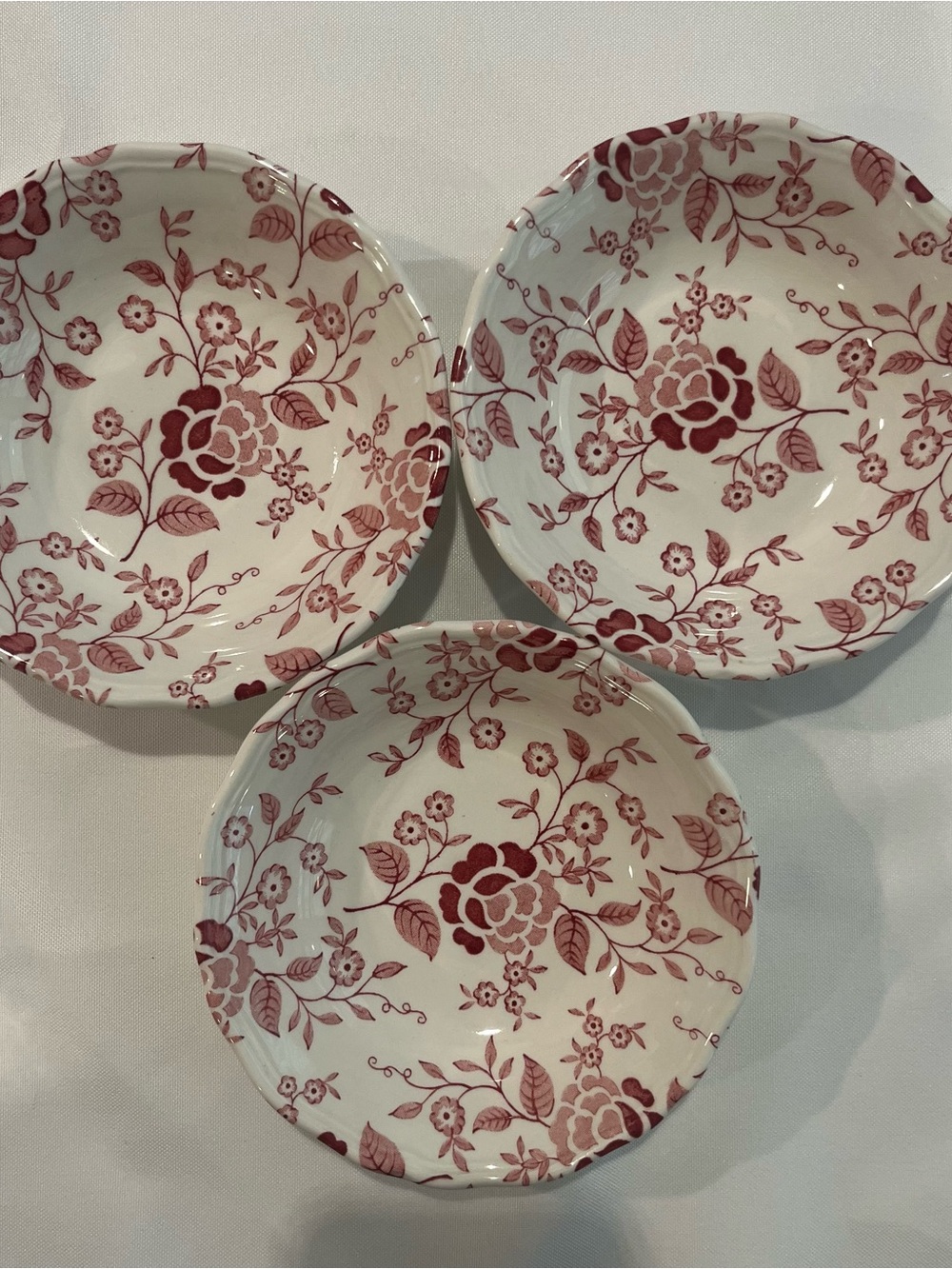 Set of 3 Royal Staffordshire Heirloom Ironstone “Victoria Red” small bowls